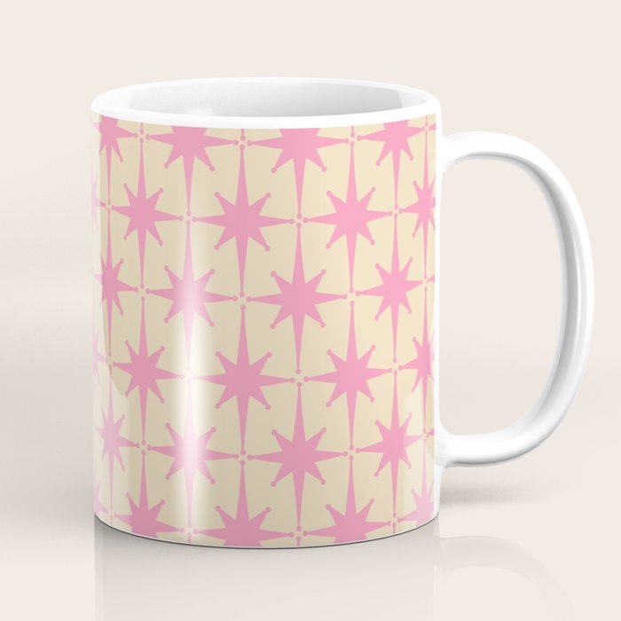  Midcentury Modern Atomic Age Starburst Star Pattern Pink and Cream Coffee Mug Gallery Image 1