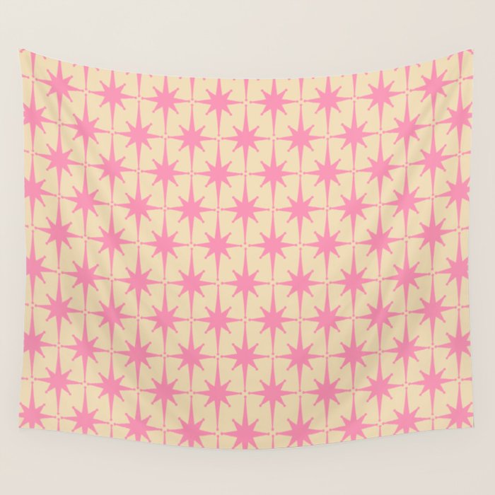  Midcentury Modern Atomic Age Starburst Star Pattern Pink and Cream Wall Tapestry Gallery Image 4