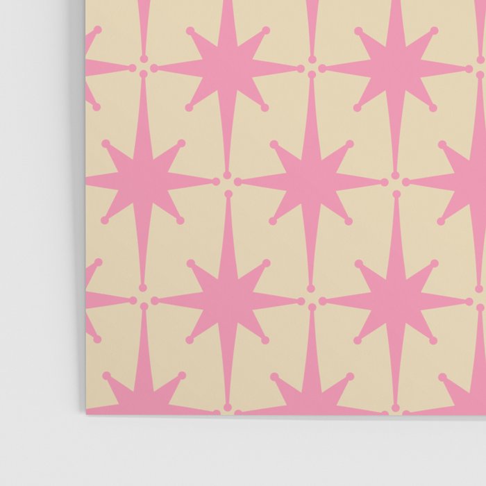  Midcentury Modern Atomic Age Starburst Star Pattern Pink and Cream Poster Gallery Image 3