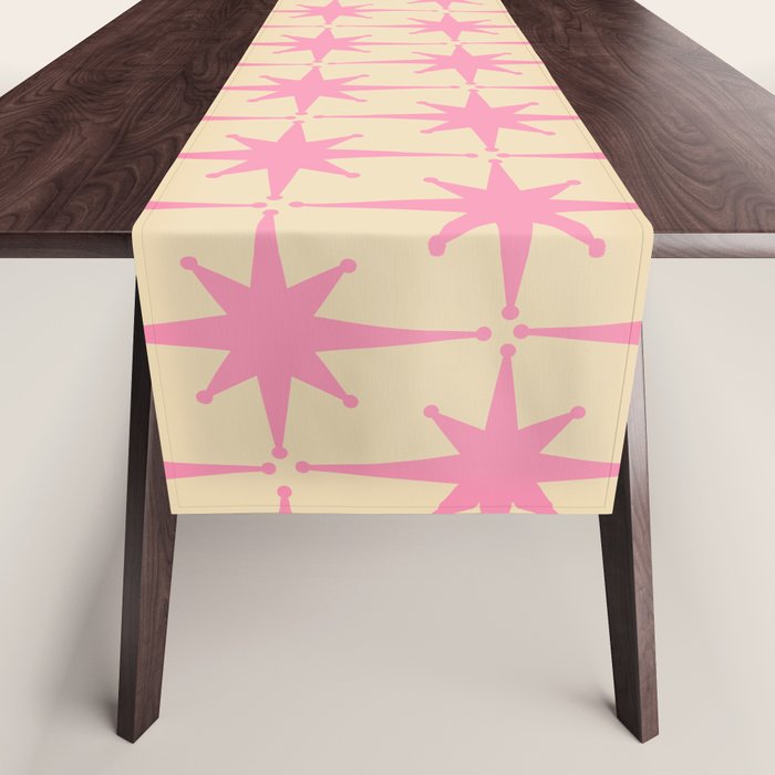  Midcentury Modern Atomic Age Starburst Star Pattern Pink and Cream Table Runner Gallery Image 1