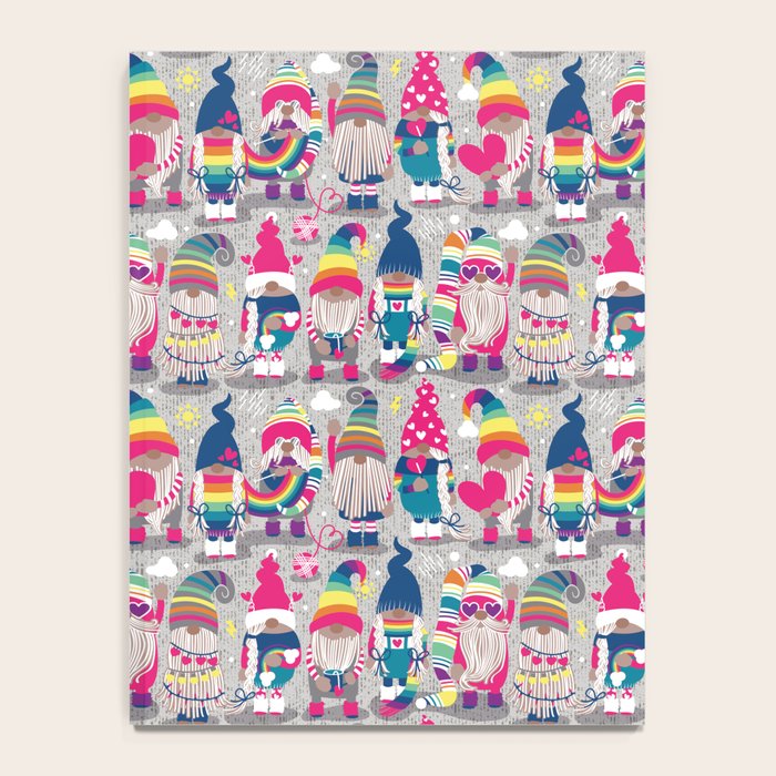 I gnome you // grey background little happy and lovely gnomes with rainbows fuchsia pink hearts Notebook Gallery Image 4