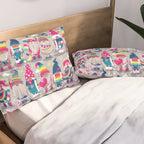 I gnome you // grey background little happy and lovely gnomes with rainbows fuchsia pink hearts Pillow Sham Gallery Image 2