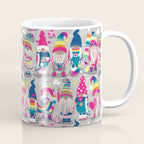 I gnome you // grey background little happy and lovely gnomes with rainbows fuchsia pink hearts Coffee Mug Gallery Image 1