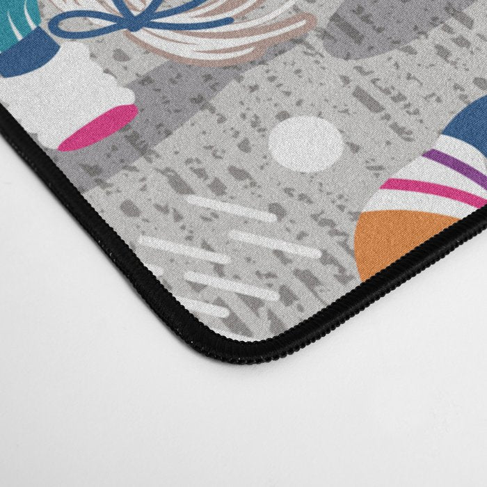 I gnome you // grey background little happy and lovely gnomes with rainbows fuchsia pink hearts Desk Mat Gallery Image 4