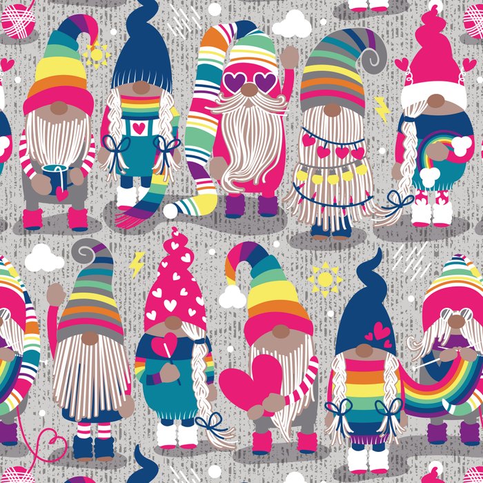 I gnome you // grey background little happy and lovely gnomes with rainbows fuchsia pink hearts Coffee Mug Gallery Image 2