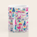 I gnome you // grey background little happy and lovely gnomes with rainbows fuchsia pink hearts Coffee Mug Gallery Image 4