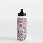 I gnome you // grey background little happy and lovely gnomes with rainbows fuchsia pink hearts Water Bottle Gallery Image 3