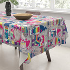 I gnome you // grey background little happy and lovely gnomes with rainbows fuchsia pink hearts Tablecloth Gallery Image 3