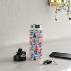 I gnome you // grey background little happy and lovely gnomes with rainbows fuchsia pink hearts Water Bottle Gallery Image 4