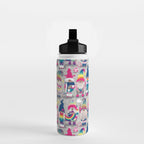 I gnome you // grey background little happy and lovely gnomes with rainbows fuchsia pink hearts Water Bottle Gallery Image 2