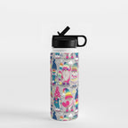 I gnome you // grey background little happy and lovely gnomes with rainbows fuchsia pink hearts Water Bottle Gallery Image 1