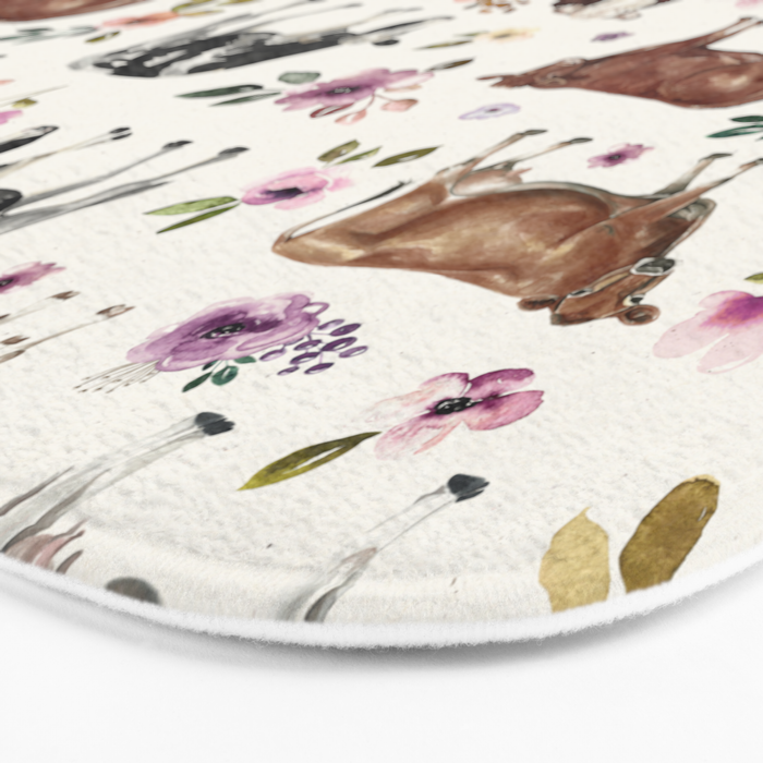 Boho Floral Cow Print with Purple flowers on Cream Bath Mat Gallery Image 3