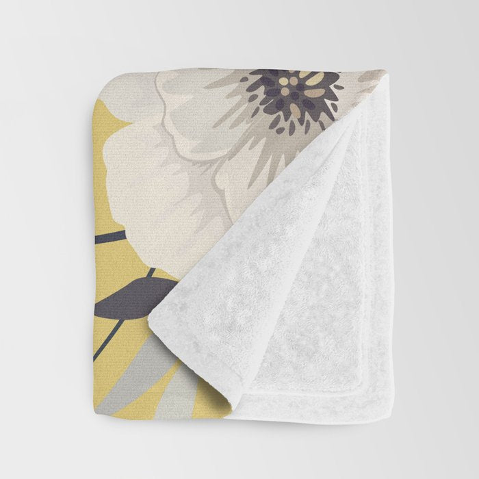 Modern, Floral Prints, Yellow and Gray Throw Blanket Gallery Image 3