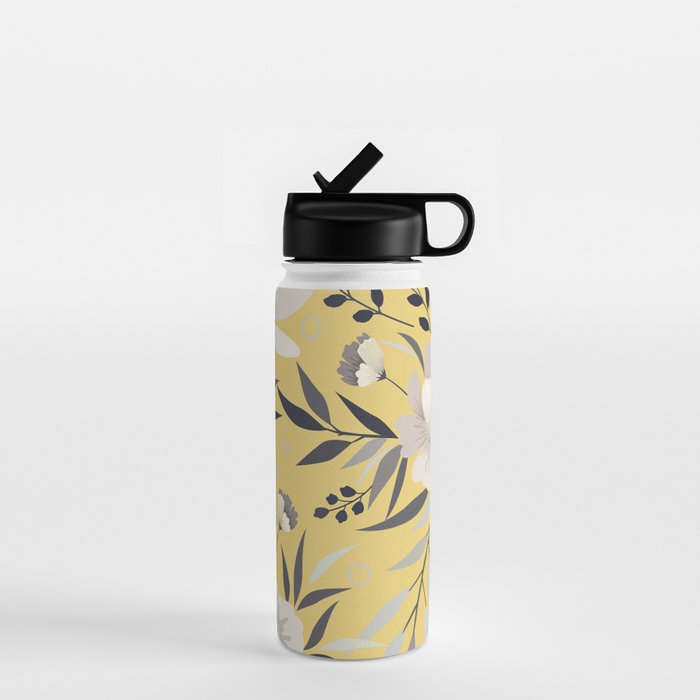 Modern, Floral Prints, Yellow and Gray Water Bottle Gallery Image 1