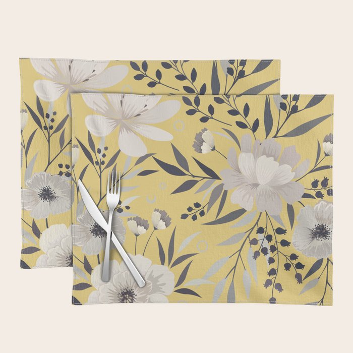 Modern, Floral Prints, Yellow and Gray Placemat Gallery Image 1