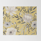 Modern, Floral Prints, Yellow and Gray Throw Blanket Gallery Image 2
