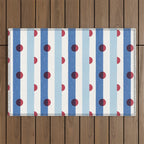 Handcrafted Blue Stripes and Red Dots Pattern Outdoor Rug Gallery Image 1