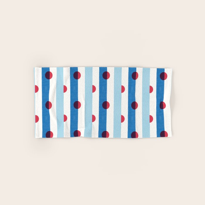 Handcrafted Blue Stripes and Red Dots Pattern Bath Towel Gallery Image 1