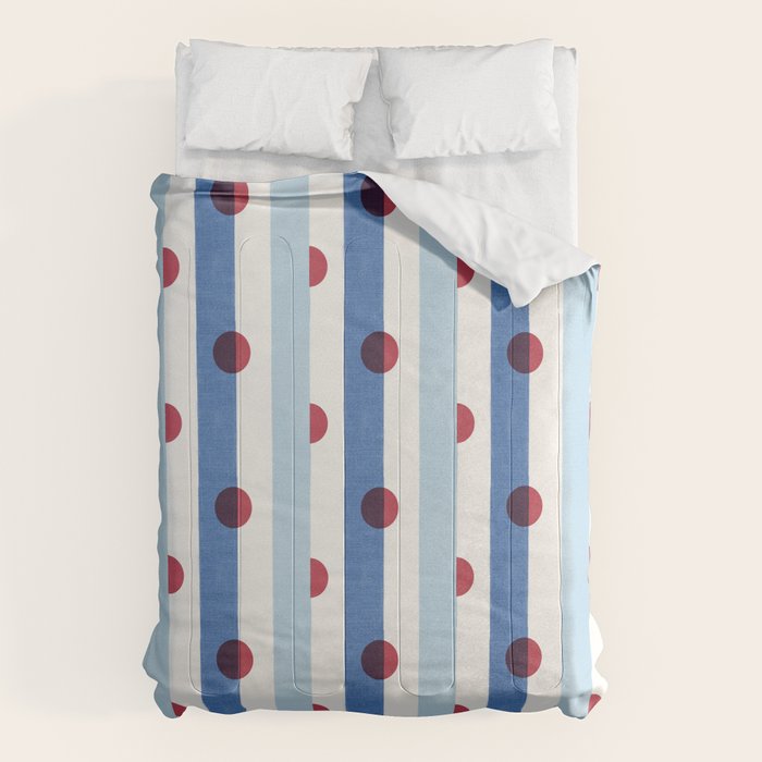 Handcrafted Blue Stripes and Red Dots Pattern Comforter Gallery Image 6