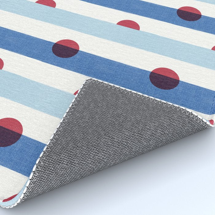 Handcrafted Blue Stripes and Red Dots Pattern Rug Gallery Image 4