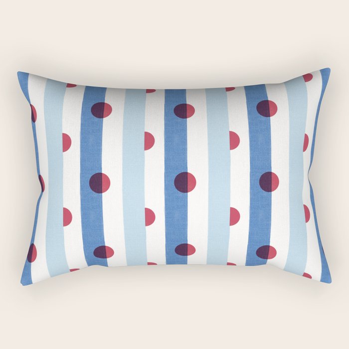 Handcrafted Blue Stripes and Red Dots Pattern Rectangular Pillow Gallery Image 1