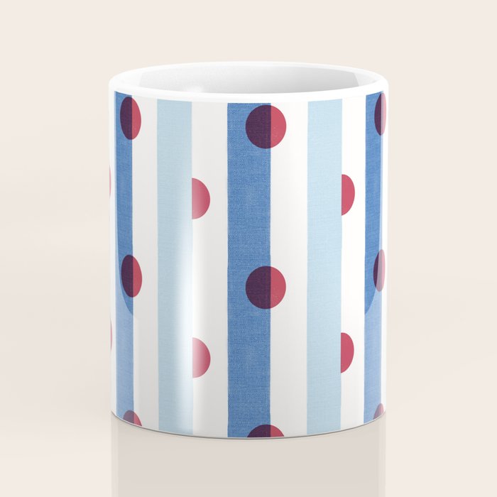 Handcrafted Blue Stripes and Red Dots Pattern Coffee Mug Gallery Image 4