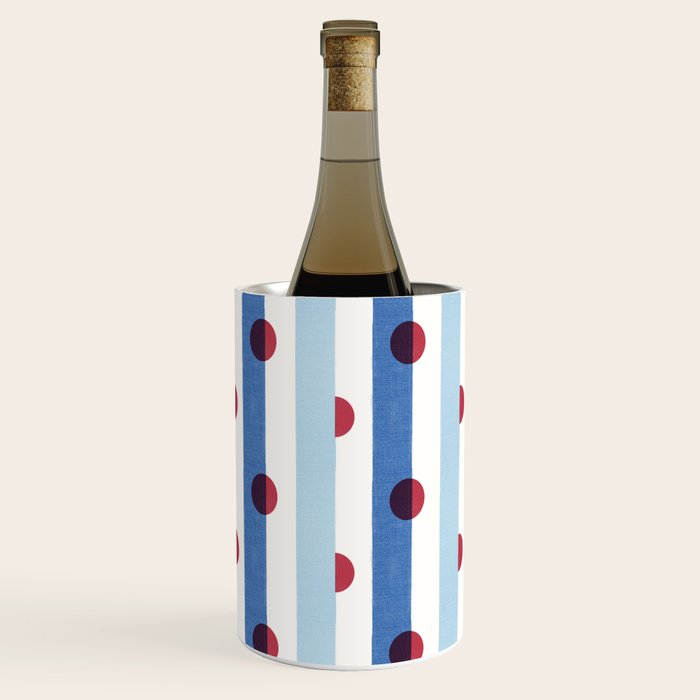 Handcrafted Blue Stripes and Red Dots Pattern Wine Chiller Gallery Image 2