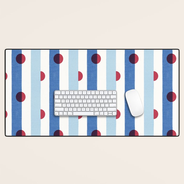 Handcrafted Blue Stripes and Red Dots Pattern Desk Mat Gallery Image 1