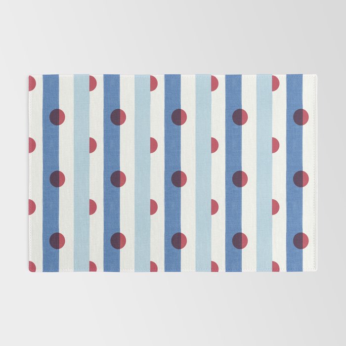 Handcrafted Blue Stripes and Red Dots Pattern Rug Gallery Image 2
