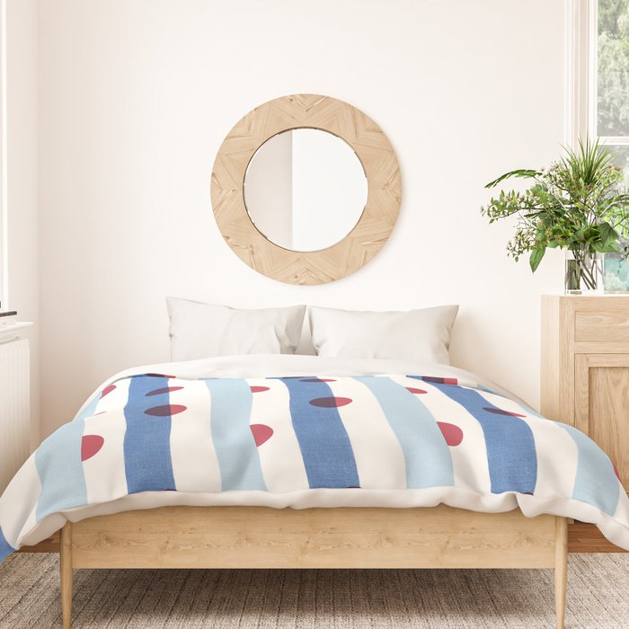 Handcrafted Blue Stripes and Red Dots Pattern Duvet Cover Gallery Image 3