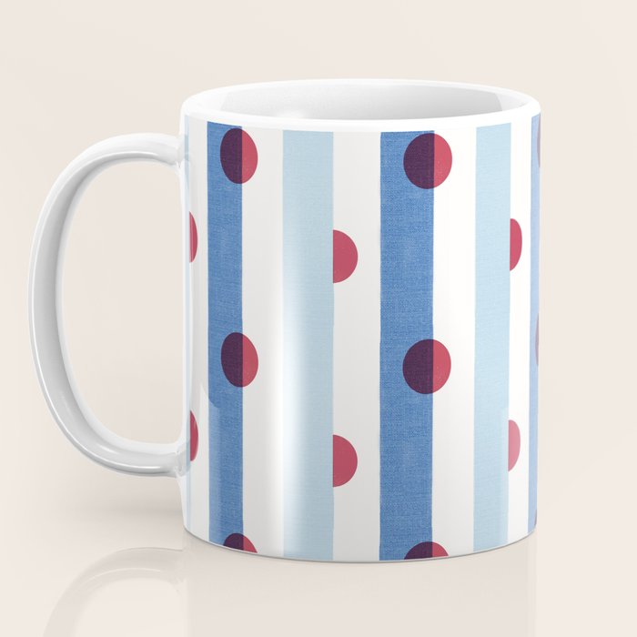 Handcrafted Blue Stripes and Red Dots Pattern Coffee Mug Gallery Image 3