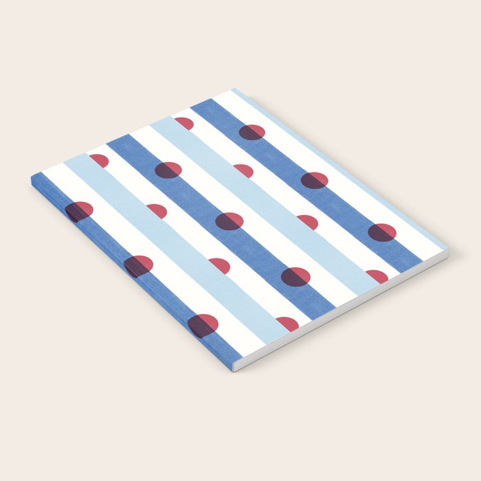 Handcrafted Blue Stripes and Red Dots Pattern Notebook Gallery Image 1