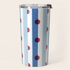 Handcrafted Blue Stripes and Red Dots Pattern Travel Mug Gallery Image 2