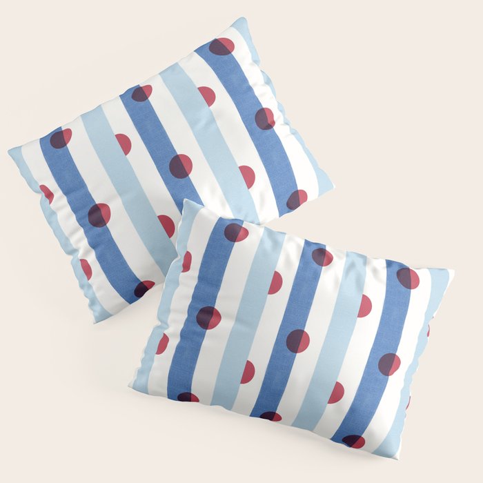 Handcrafted Blue Stripes and Red Dots Pattern Pillow Sham Gallery Image 1
