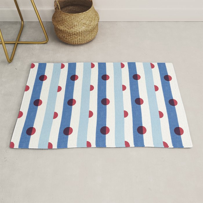 Handcrafted Blue Stripes and Red Dots Pattern Rug Gallery Image 1
