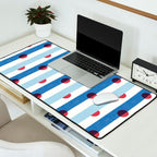 Handcrafted Blue Stripes and Red Dots Pattern Desk Mat Gallery Image 2
