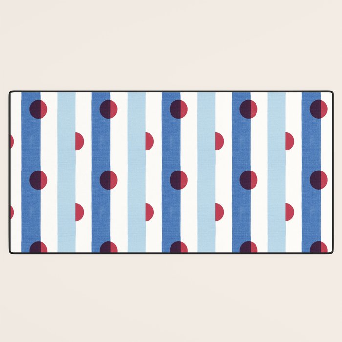 Handcrafted Blue Stripes and Red Dots Pattern Desk Mat Gallery Image 3