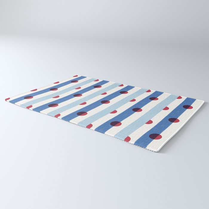 Handcrafted Blue Stripes and Red Dots Pattern Rug Gallery Image 3