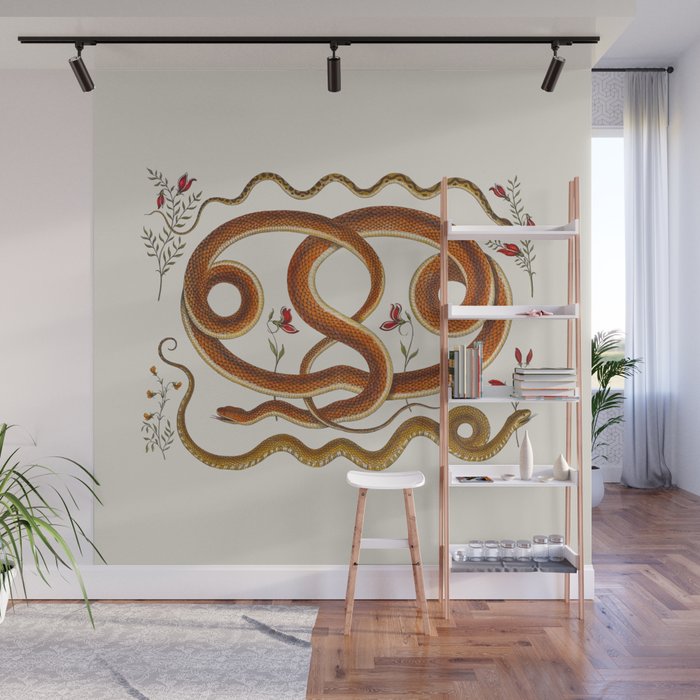 Albertus Seba Snakes Flowers Engraving ii Wall Mural Gallery Image 1