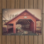 Creamery Covered Bridge Battleboro Vermont Red Historic Romantic Enclosure  Outdoor Rug Gallery Image 1