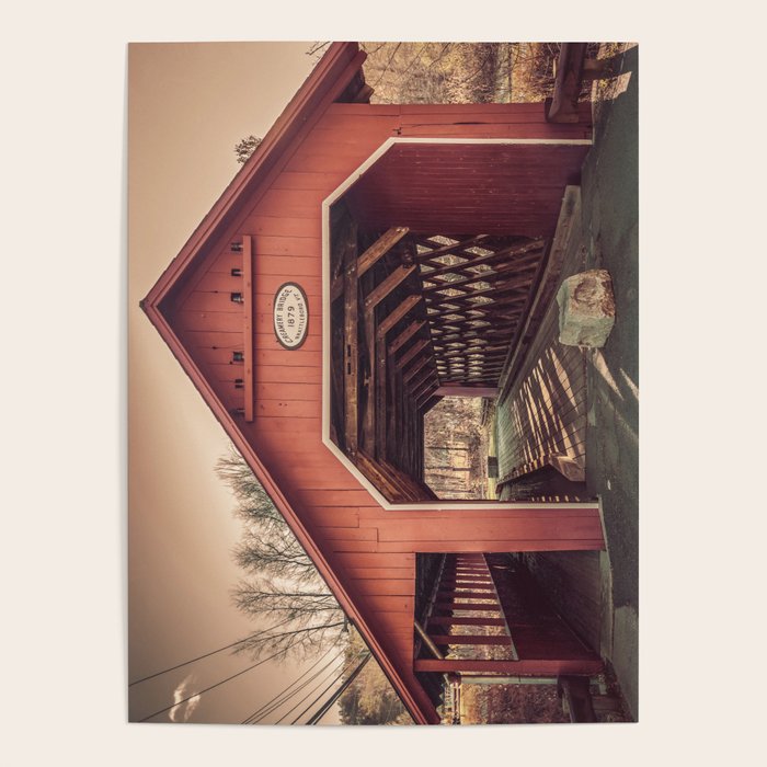 Creamery Covered Bridge Battleboro Vermont Red Historic Romantic Enclosure  Poster Gallery Image 1