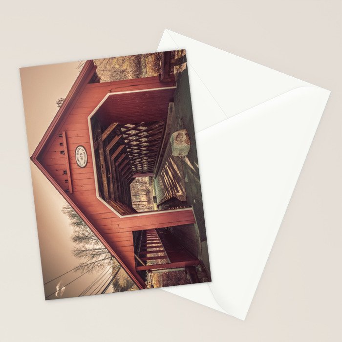 Creamery Covered Bridge Battleboro Vermont Red Historic Romantic Enclosure  Stationery Card Gallery Image 2