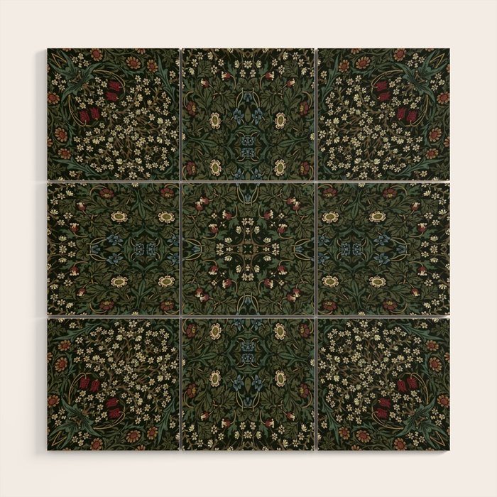 William Morris Dark Floral Wood Wall Art Gallery Image 1