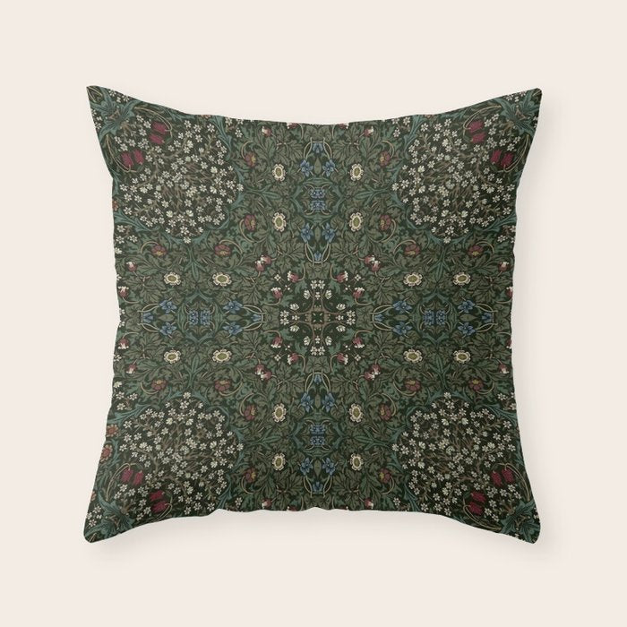 William Morris Dark Floral Throw Pillow Gallery Image 1