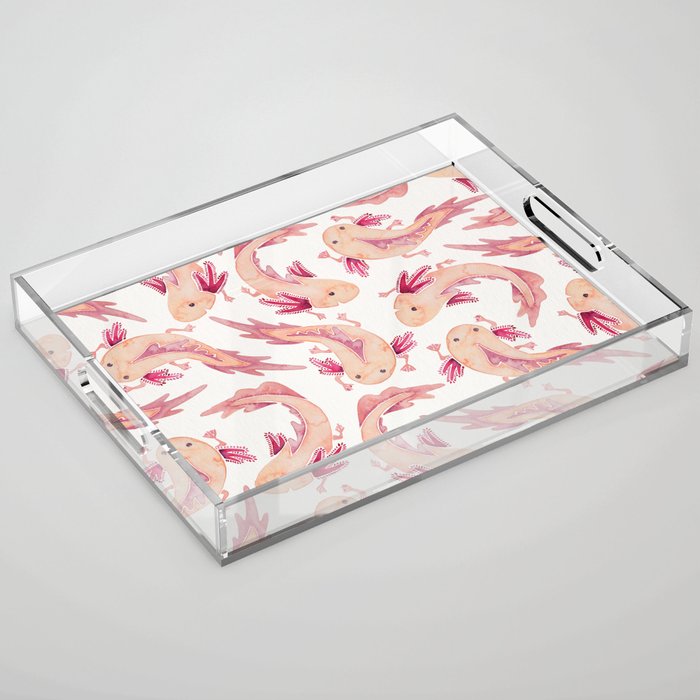 Mexican Axolotls Watercolor Acrylic Tray Gallery Image 1