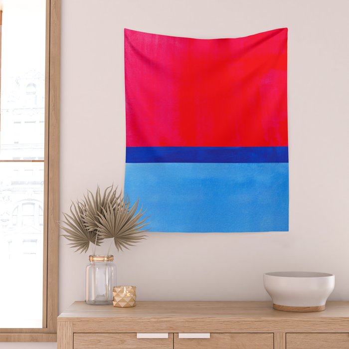 Cerulean Blue Red  Wall Tapestry Gallery Image 2