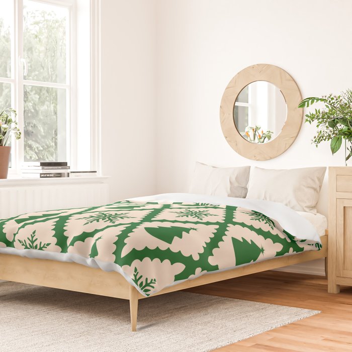Festive Christmas Check in Green & Off White Duvet Cover Gallery Image 2