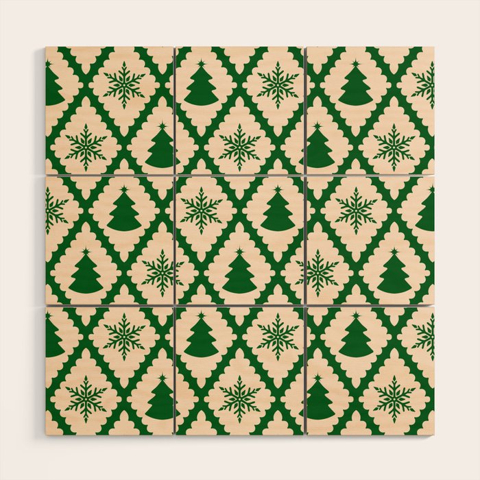 Festive Christmas Check in Green & Off White Wood Wall Art Gallery Image 1