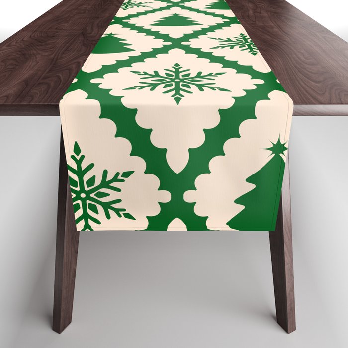 Festive Christmas Check in Green & Off White Table Runner Gallery Image 1