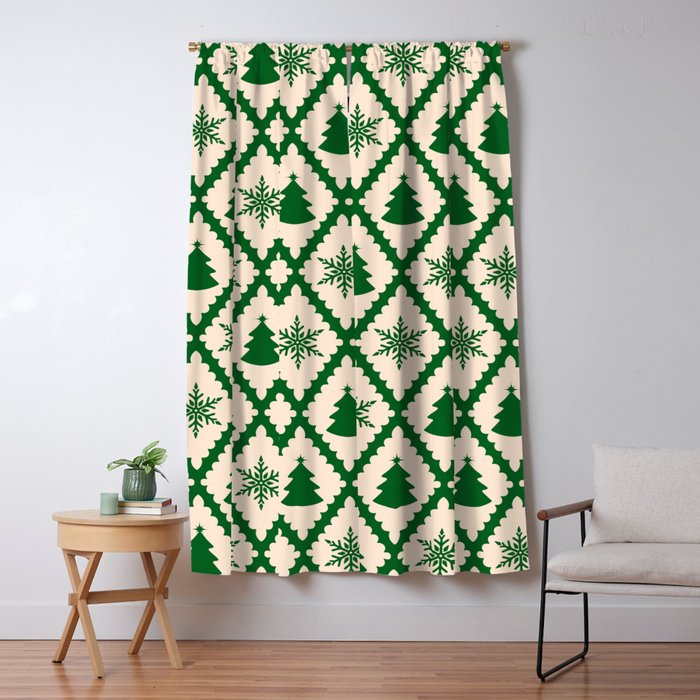 Festive Christmas Check in Green & Off White Window Curtain Gallery Image 5